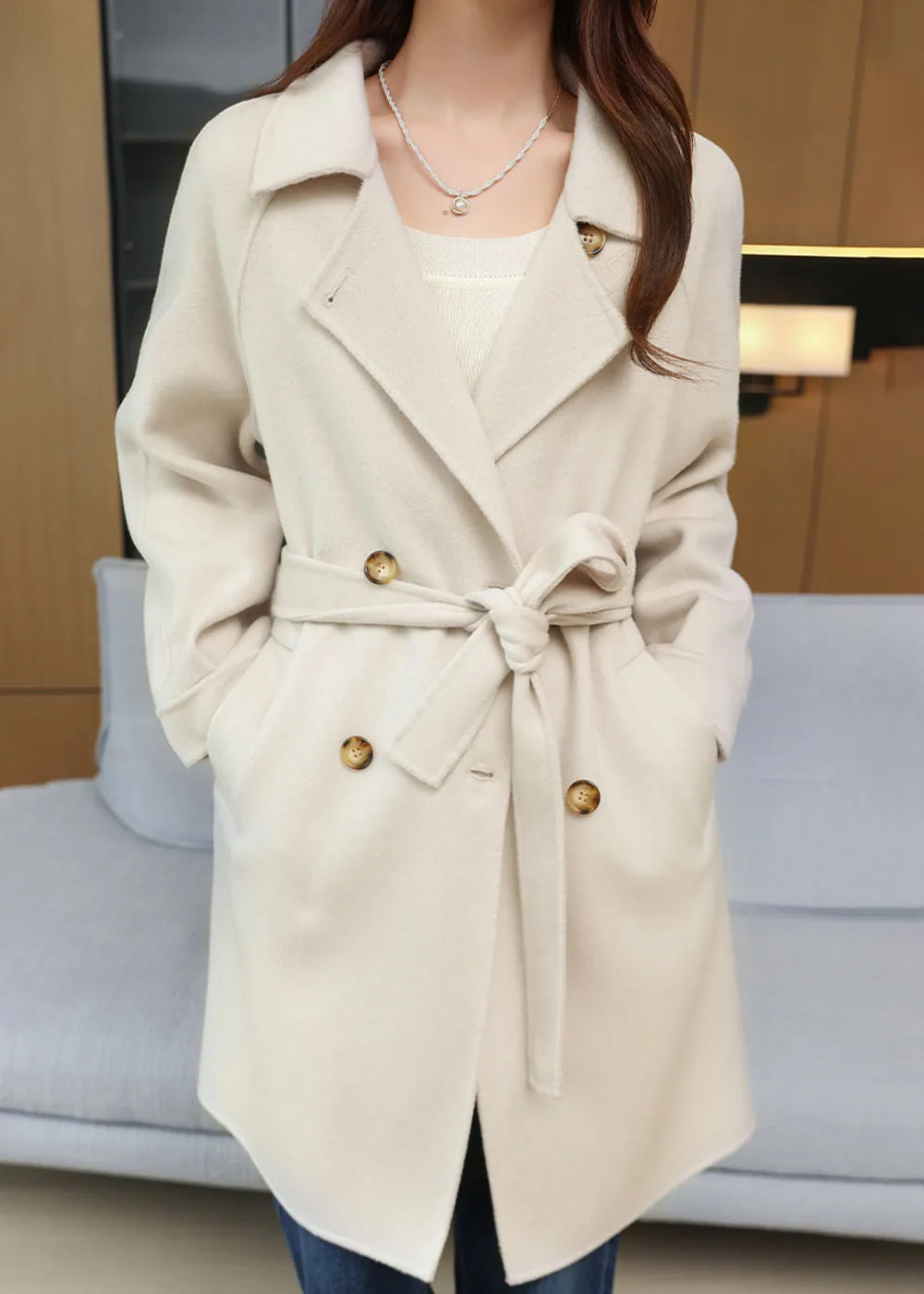 Karen Double Breasted Belted Virgin Wool Coat