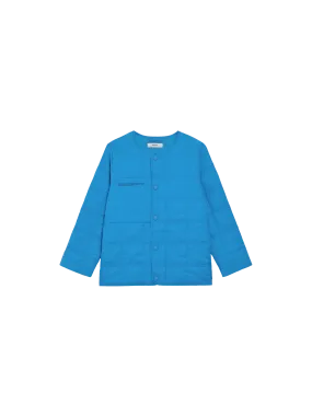 Kid’s Flower-Warmth Quilted Collarless Jacket—cerulean blue