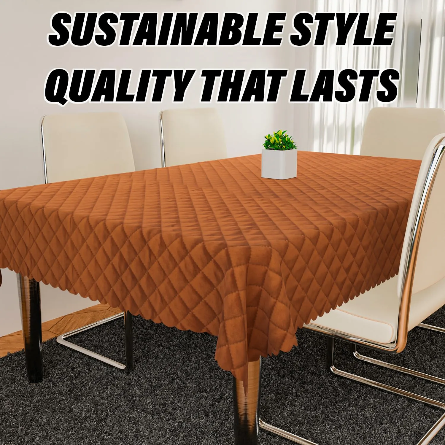 Kuber Industries Dining Table Cover | Velvet Table Cover | Quilted Center Table Cover | Table Protector Cloth | Table Cover for Dining Table | 60X90 Inch | DTC | Brown