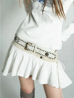 Lace Mix Cute Pleats Flare Mini-Skirt