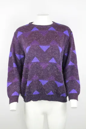 Ladies 80's purple geometric jumper - XL