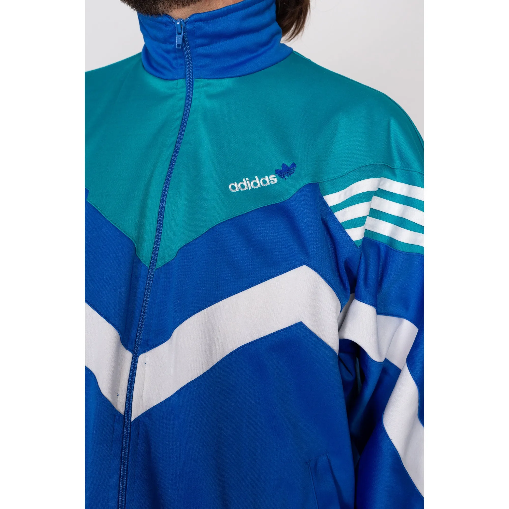 Large 90s Adidas Equipment Blue Color Block Track Jacket