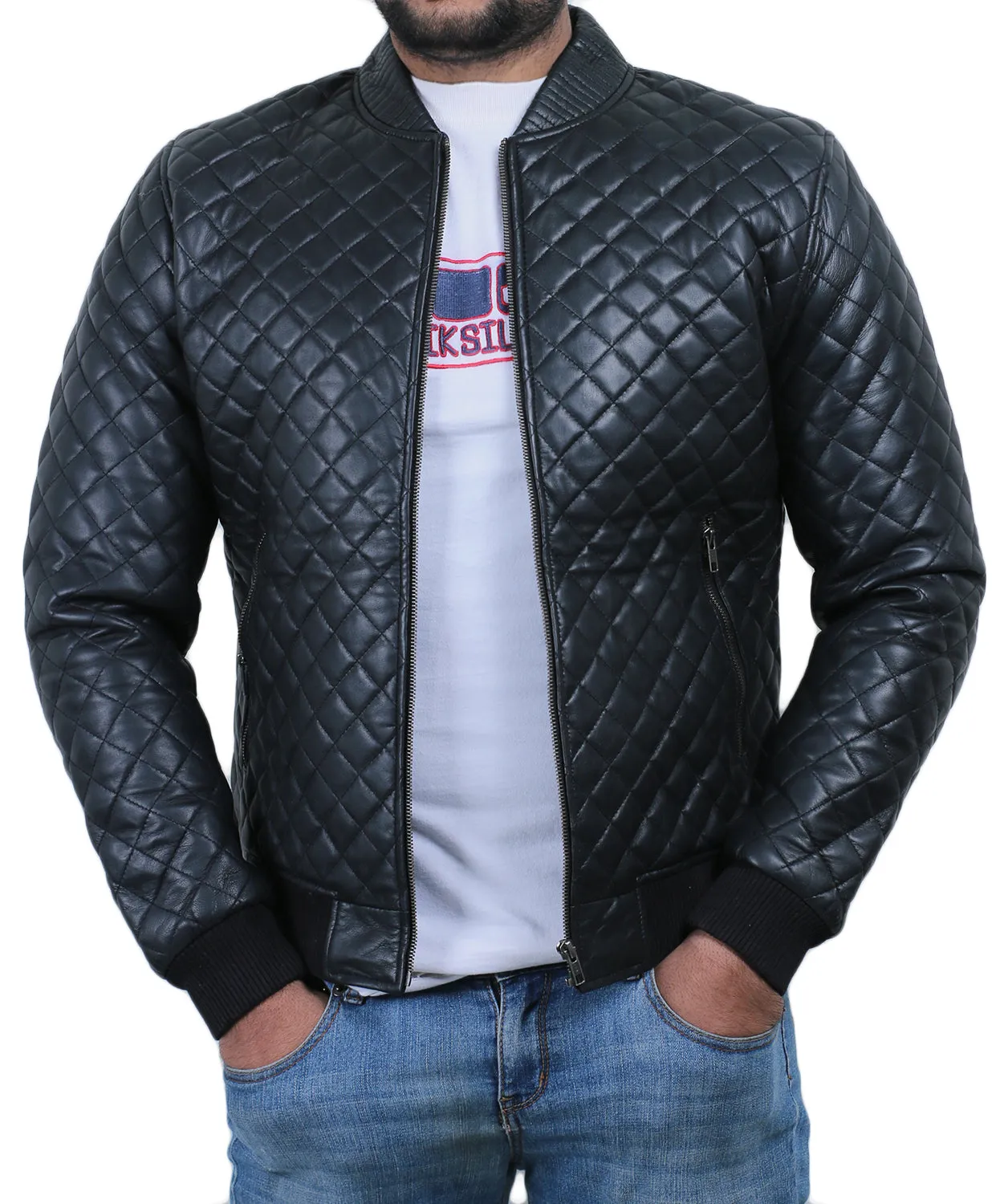 Leather Jackets Hub Mens Genuine Lambskin Leather Jacket (Black, Quilted Jacket) - 1801006