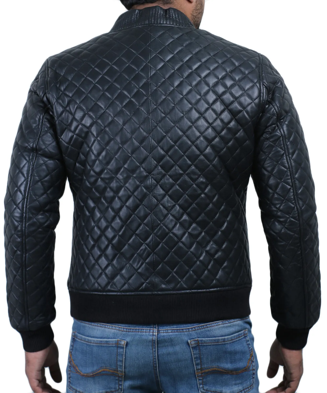 Leather Jackets Hub Mens Genuine Lambskin Leather Jacket (Black, Quilted Jacket) - 1801006