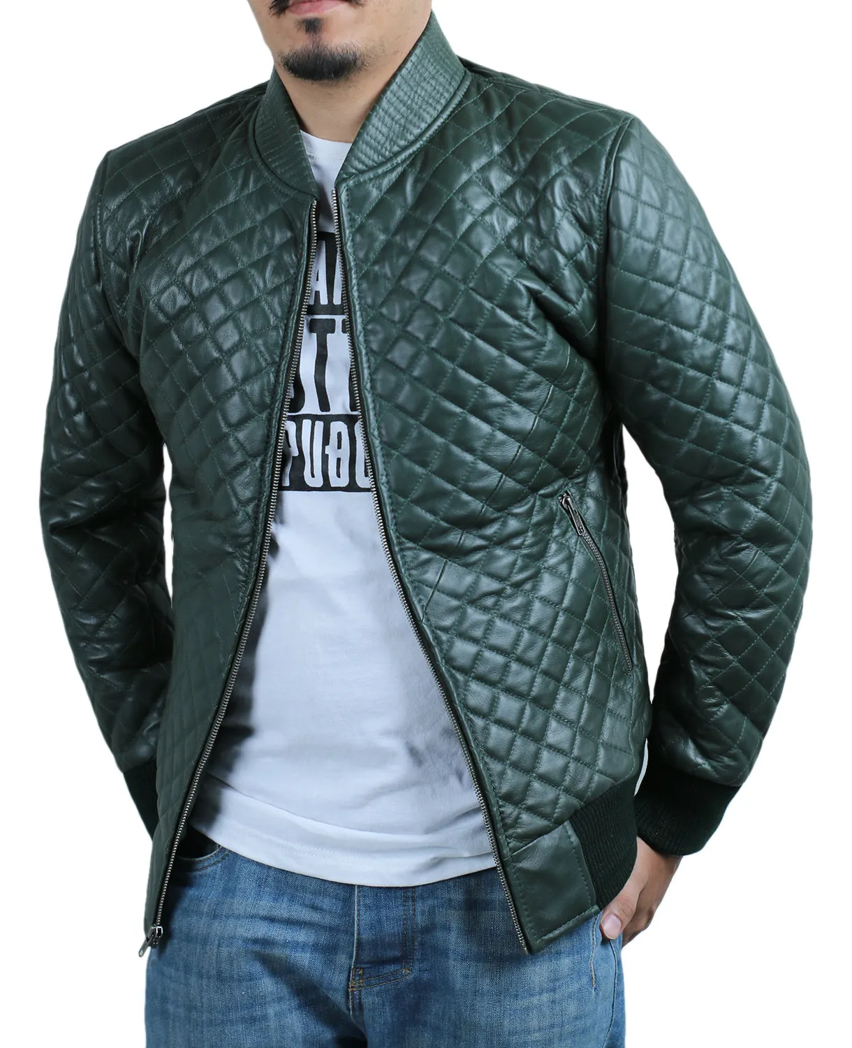 Leather Jackets Hub Mens Genuine Lambskin Leather Jacket (Black, Quilted Jacket) - 1801006