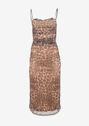 Leopard Printed Mesh Midi Dress