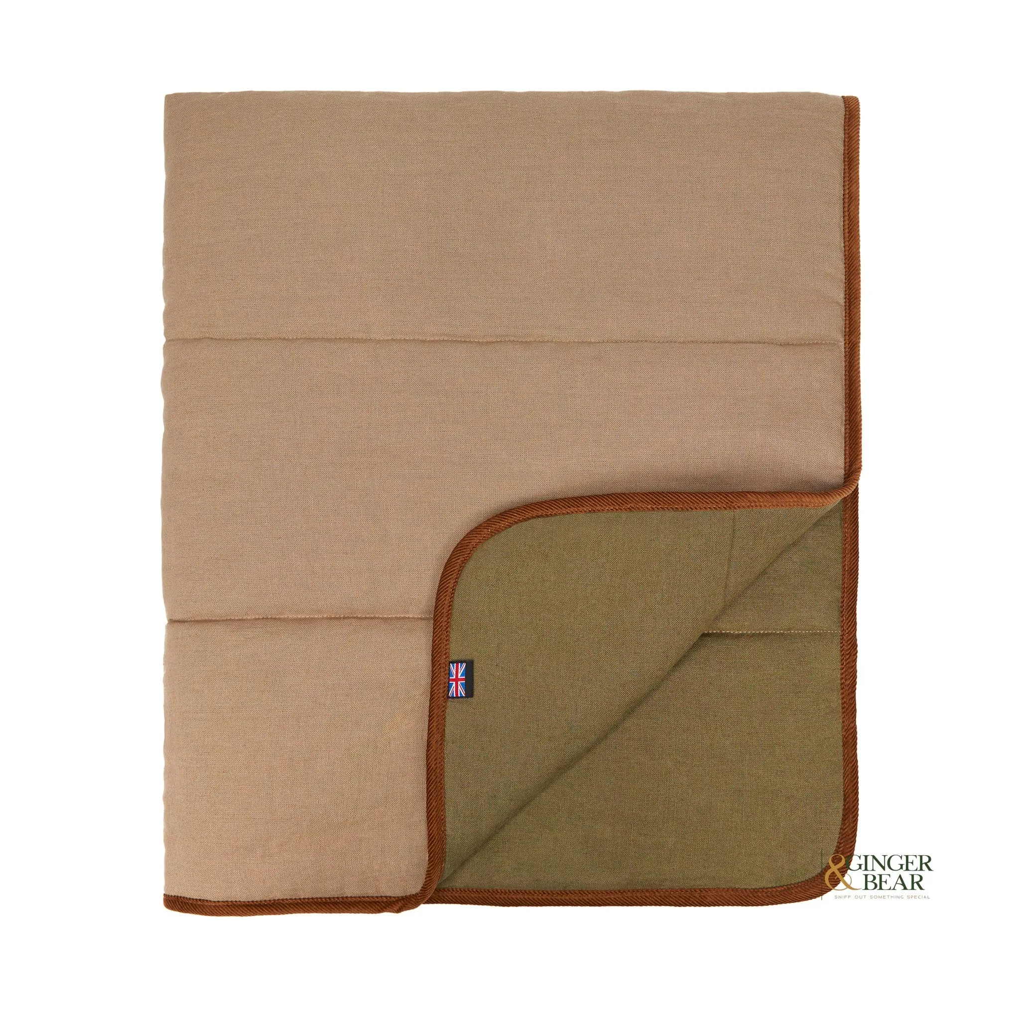 LISH Padbury Reversible Linen Dog Blanket, in Oat and Khaki Green