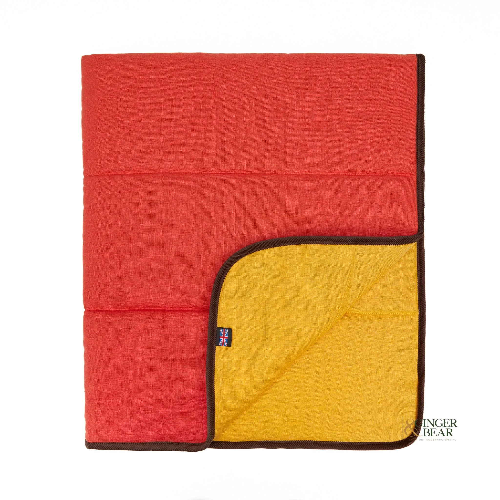 LISH Padbury Reversible Linen Dog Blanket, in Saffron Orange and Tumeric Yellow