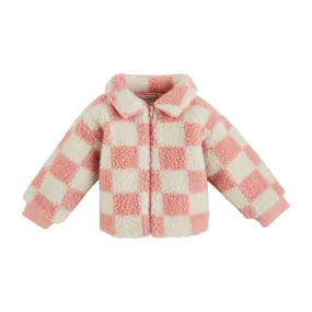 Little Checkmate Checkered Sherpa Toddler Jacket - Pink