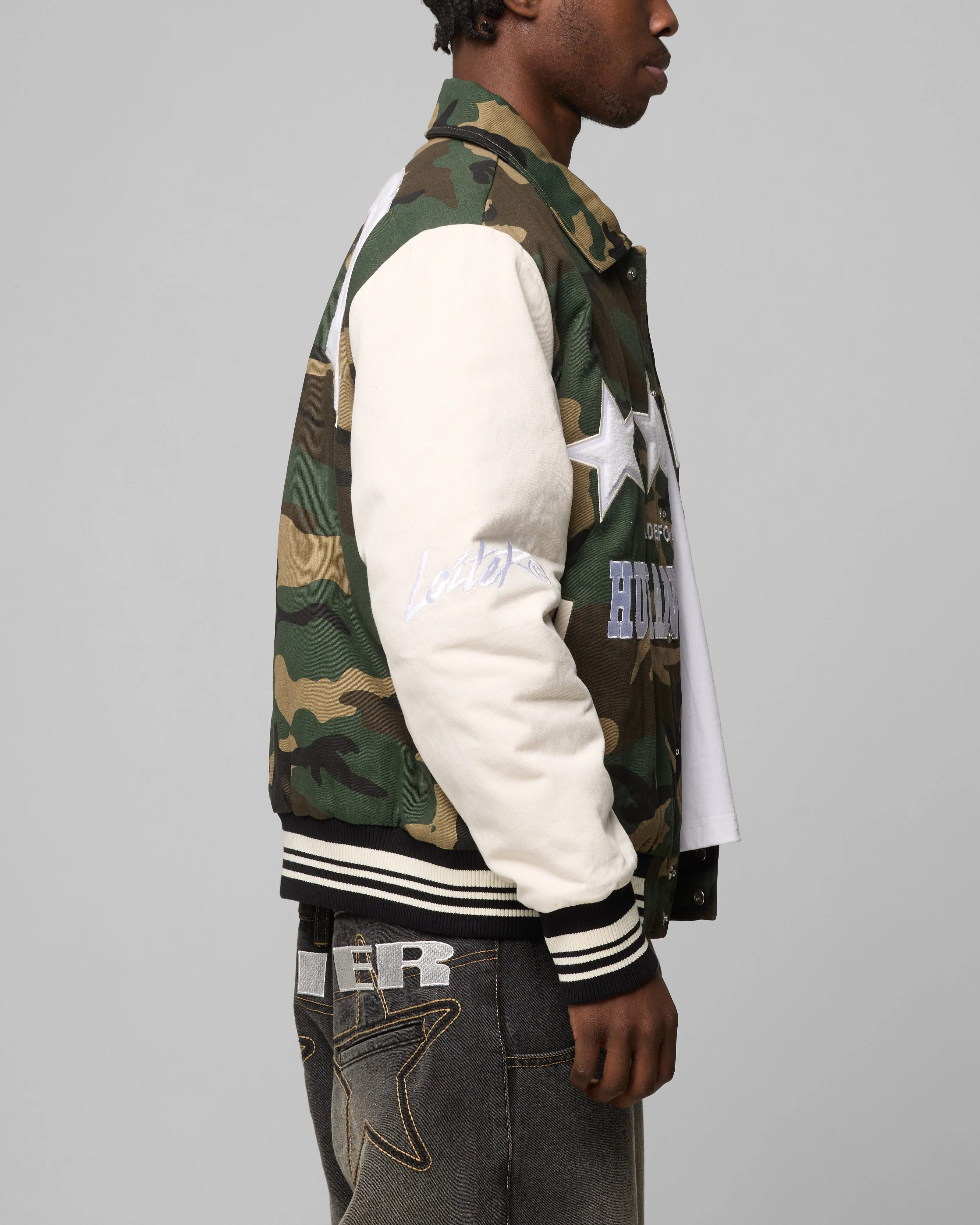 Loiter Star Child Varsity Jacket Woodland Camo