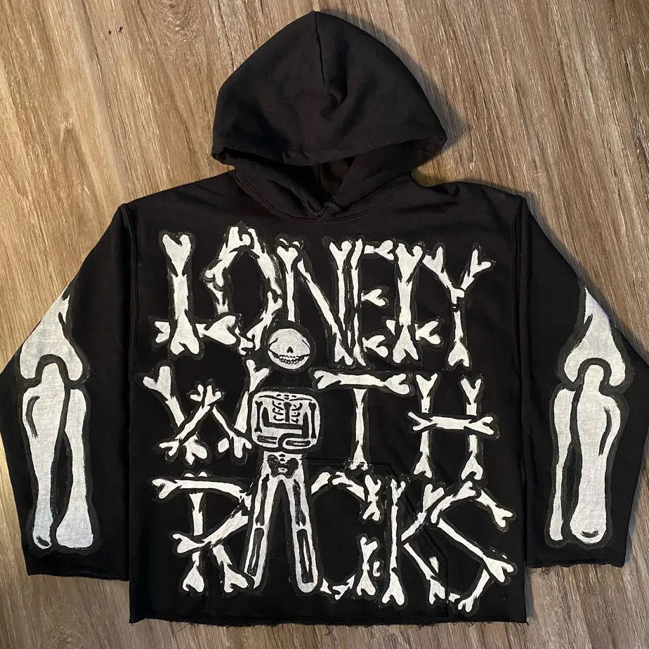 Lonely With Racks Skull Print Long Sleeve Hoodies