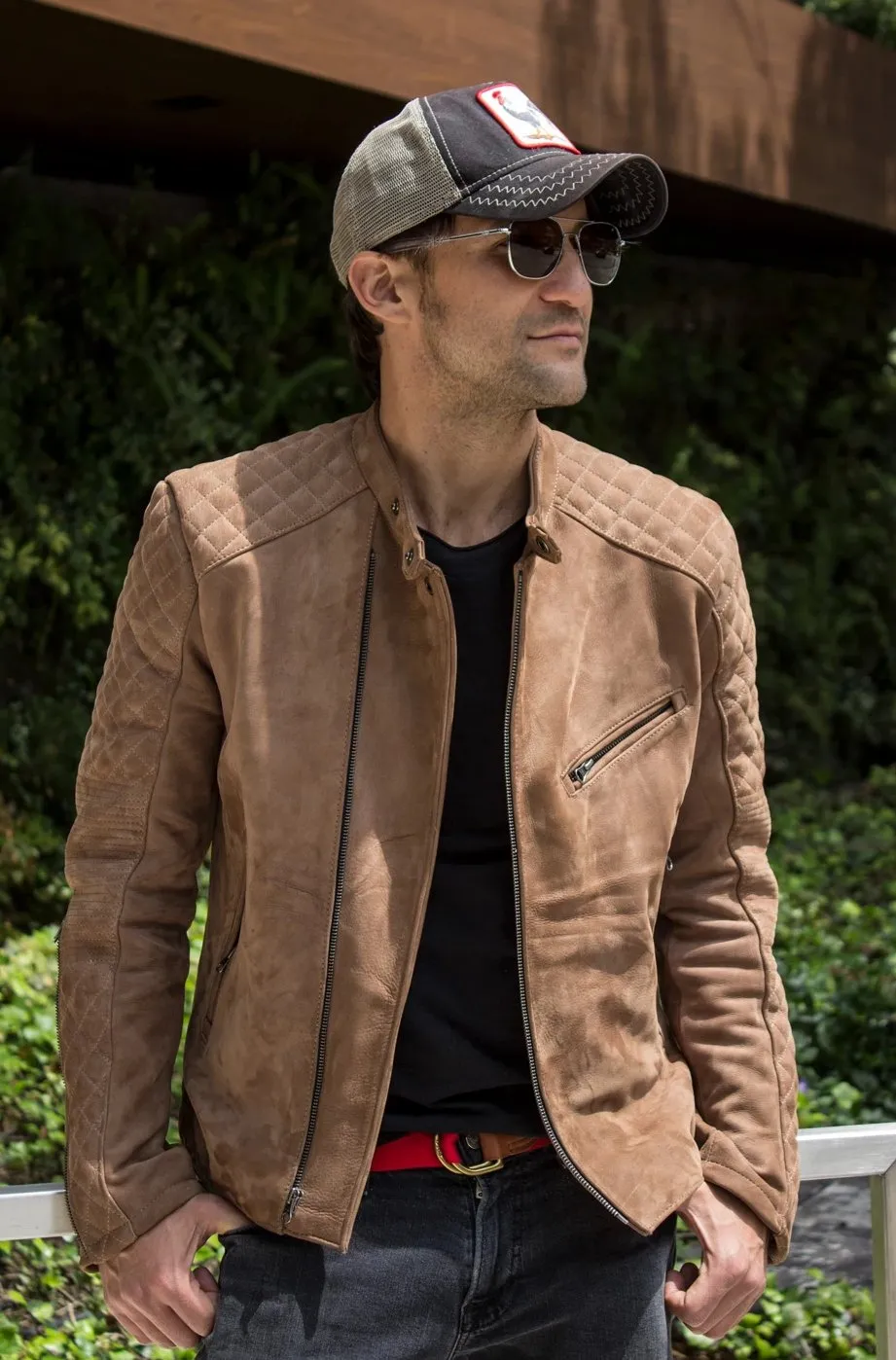 LOTUS RACER Leather Jacket Taupee  - Nubuck Suede -