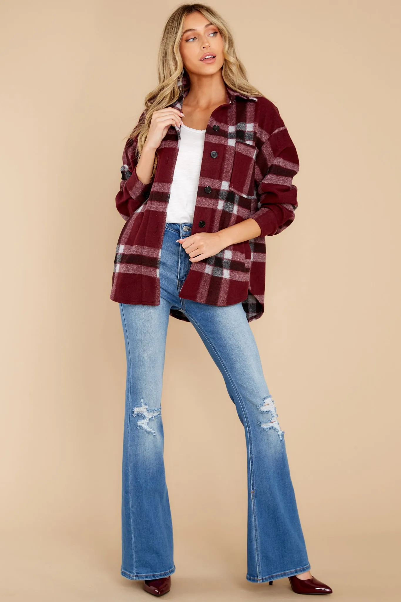 Made For Comfort Burgundy Plaid Shacket