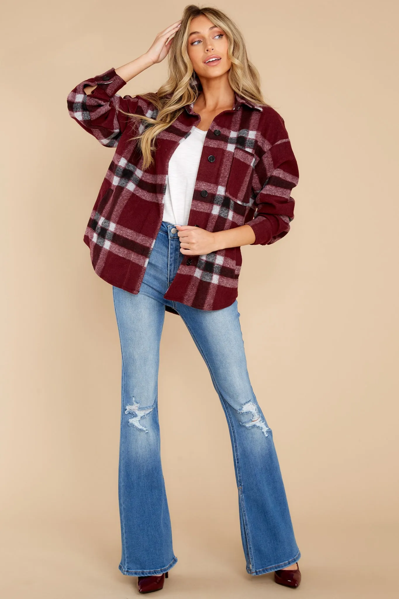 Made For Comfort Burgundy Plaid Shacket