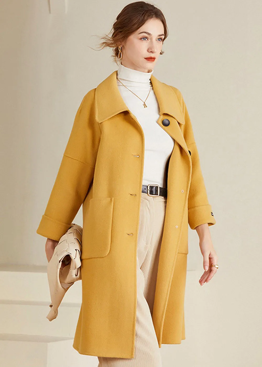 Margot Spread Collar Single Breasted Wool Coat