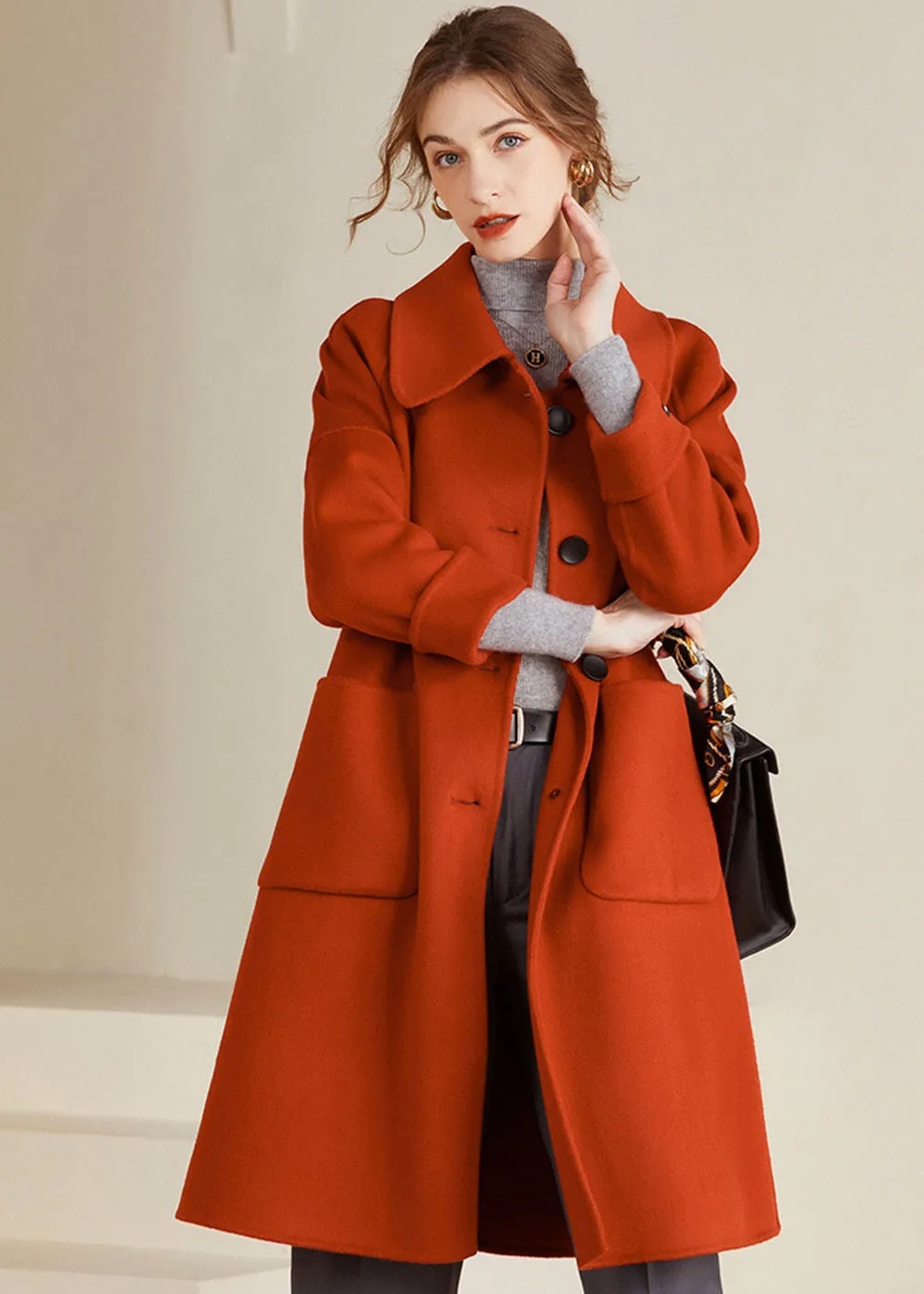 Margot Spread Collar Single Breasted Wool Coat