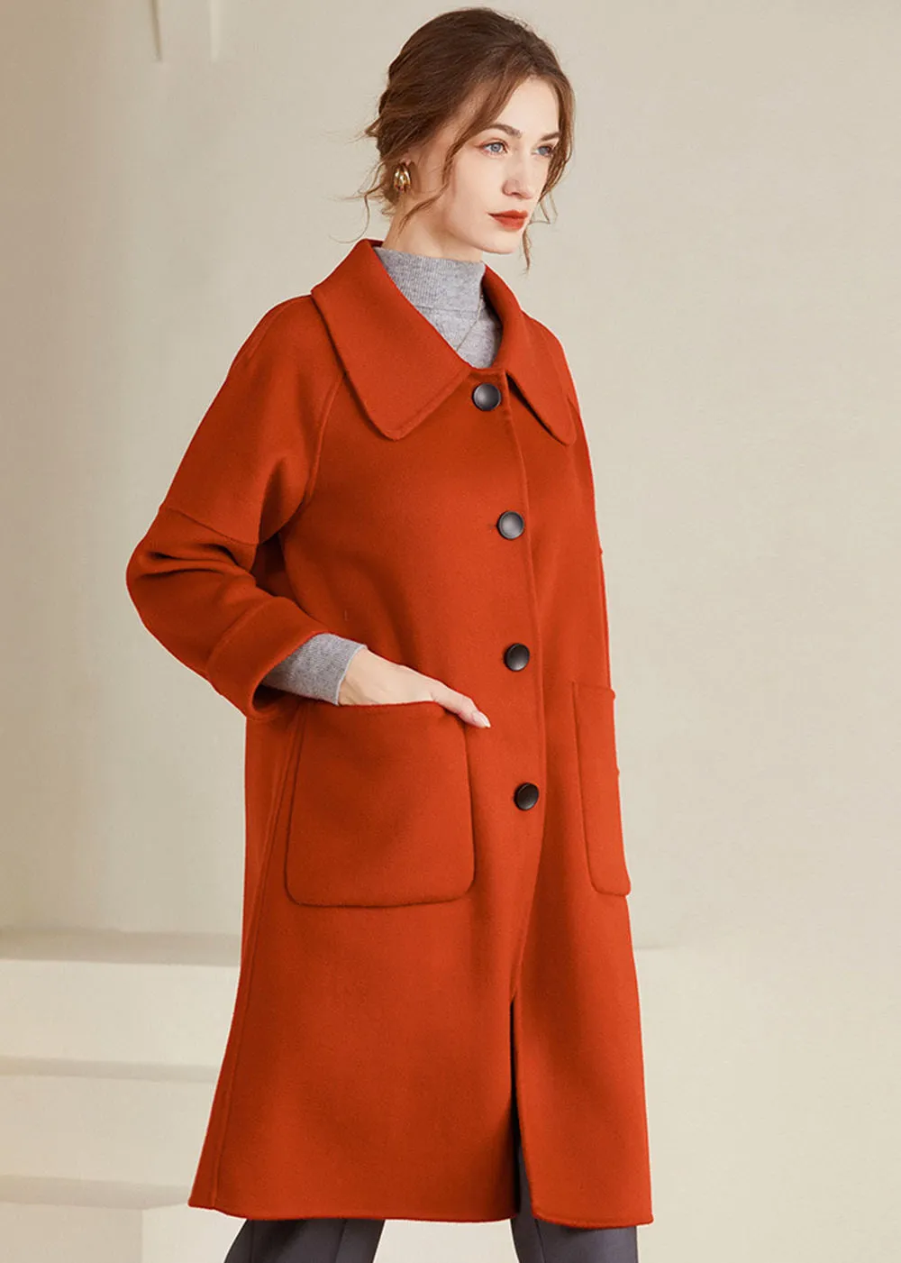 Margot Spread Collar Single Breasted Wool Coat