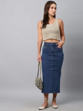 Medium Wash 5 Pocket Denim Pencil Skirt