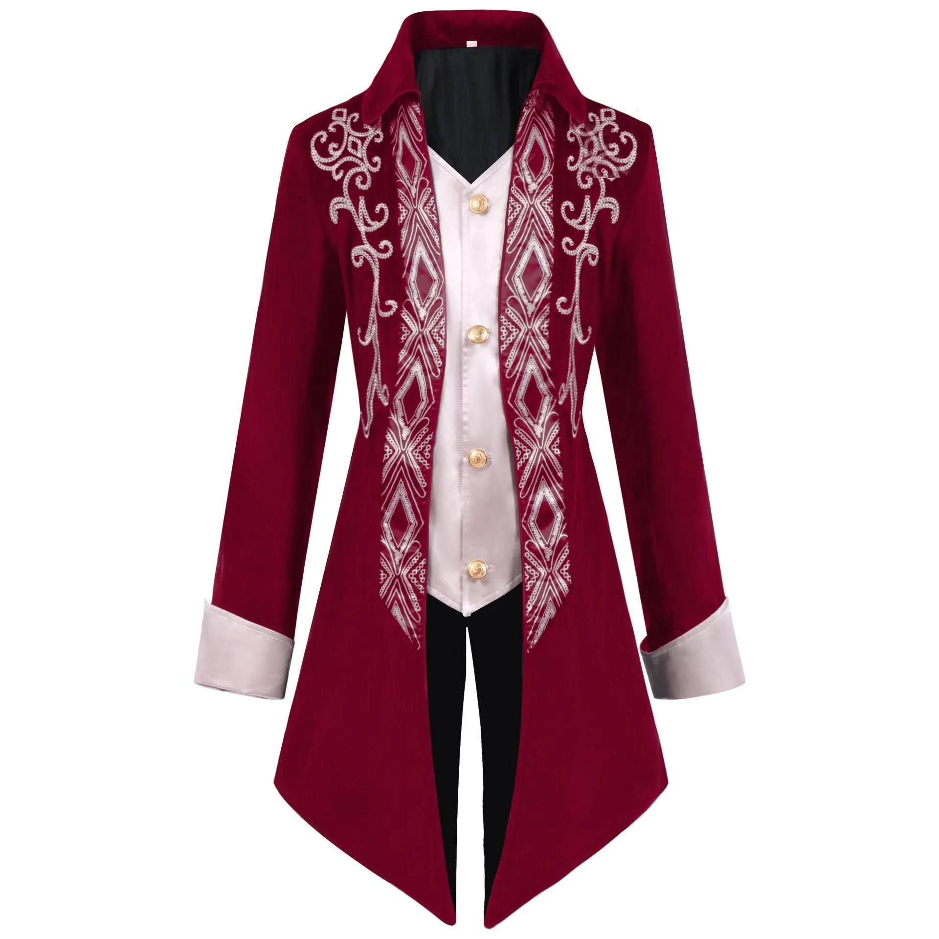 Men Costume Medieval Tailcoat Jacket Court Gothic Vintage Uniform