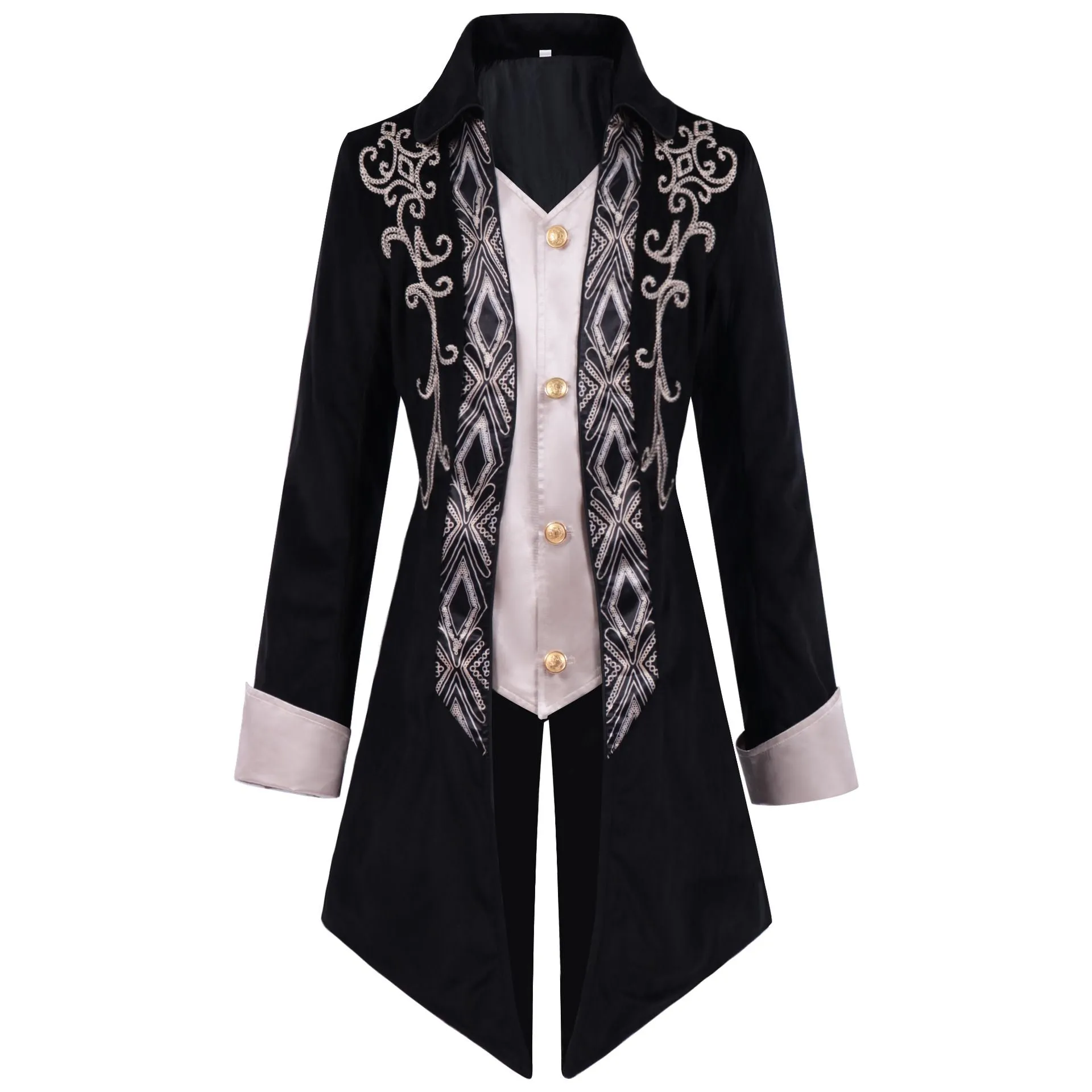 Men Costume Medieval Tailcoat Jacket Court Gothic Vintage Uniform