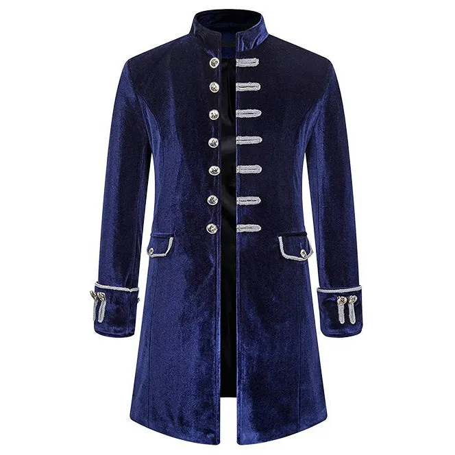 Men Steampunk Costume Adult Vintage Frock Coat Long Sleeve Victorian Velvet Jackets