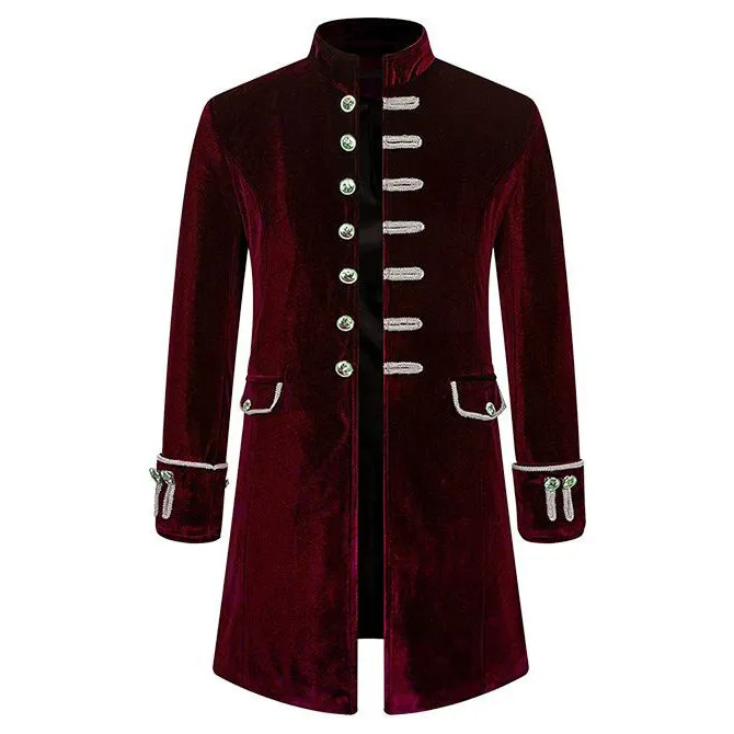 Men Steampunk Costume Adult Vintage Frock Coat Long Sleeve Victorian Velvet Jackets