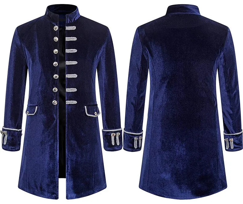 Men Steampunk Costume Adult Vintage Frock Coat Long Sleeve Victorian Velvet Jackets