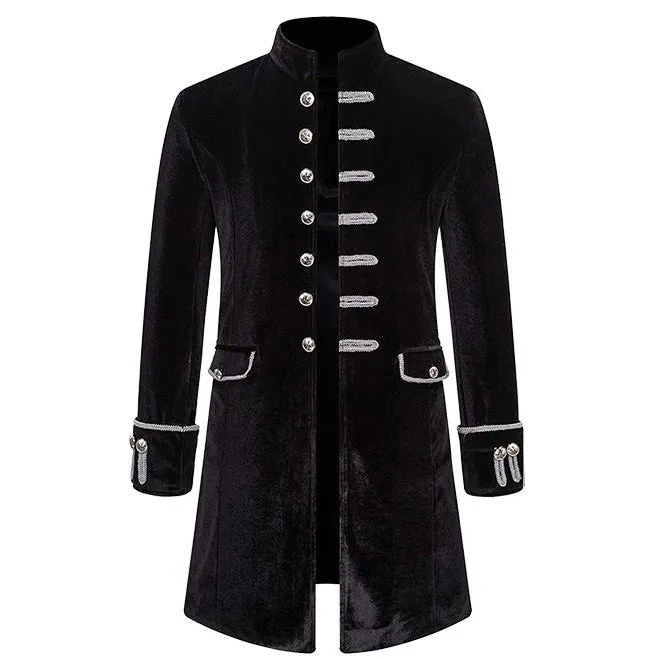 Men Steampunk Costume Adult Vintage Frock Coat Long Sleeve Victorian Velvet Jackets