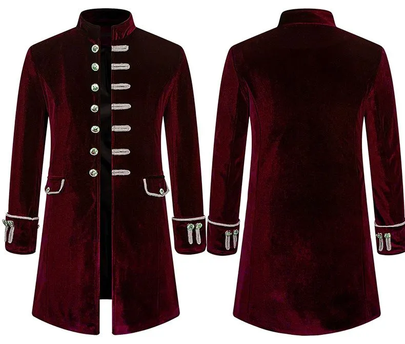 Men Steampunk Costume Adult Vintage Frock Coat Long Sleeve Victorian Velvet Jackets