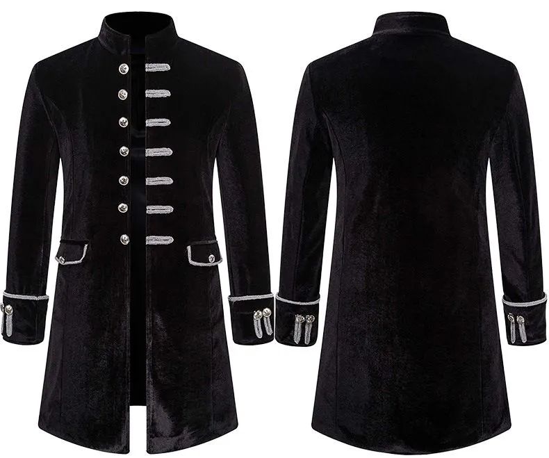 Men Steampunk Costume Adult Vintage Frock Coat Long Sleeve Victorian Velvet Jackets