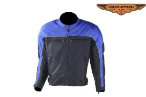 Mens Black and Blue Mesh and Nylon Motorcycle Jacket