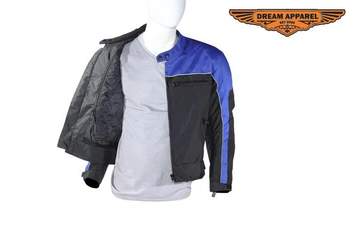 Mens Black and Blue Mesh and Nylon Motorcycle Jacket