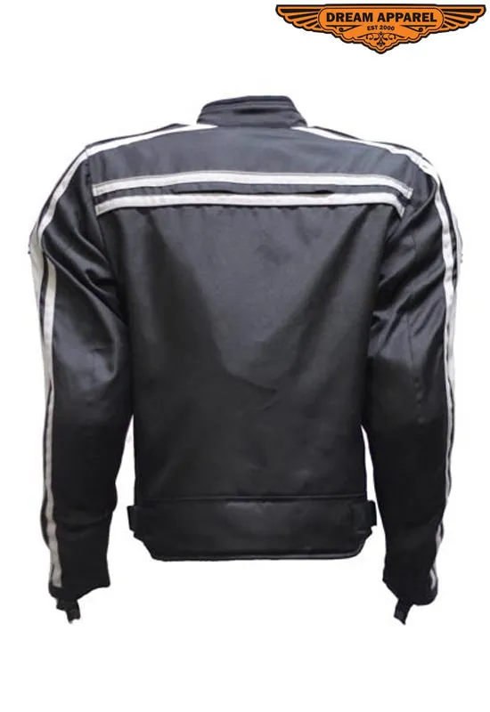 Men's Black Lightweight Textile Jacket W/ Gray Striped Design