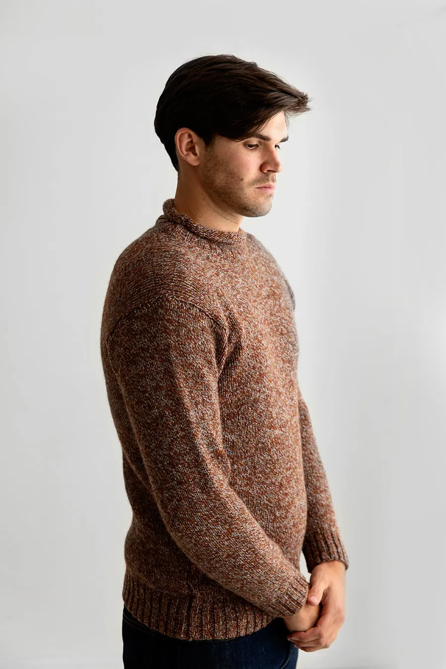 Mens Chunky Roll Neck Jumper - Autumn Marl