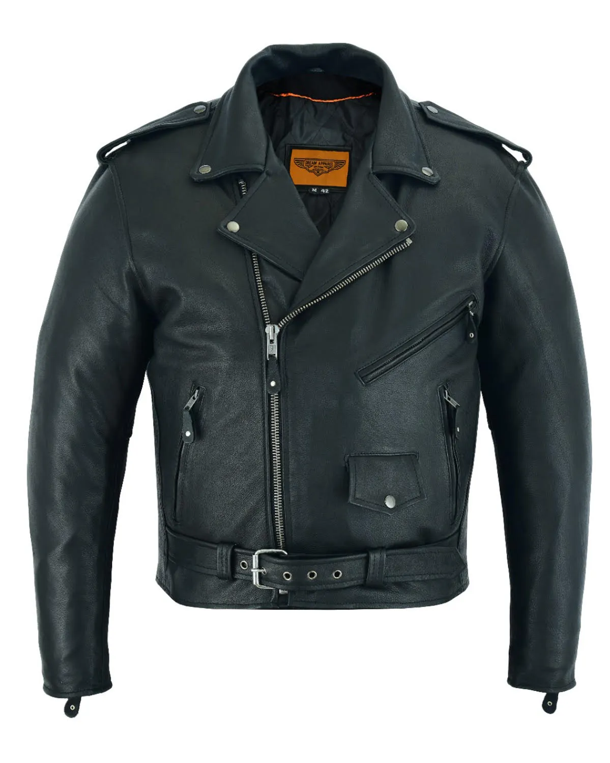 Men's Classic Motorcycle Jacket with Quilted Lining Premium Cowhide Leather