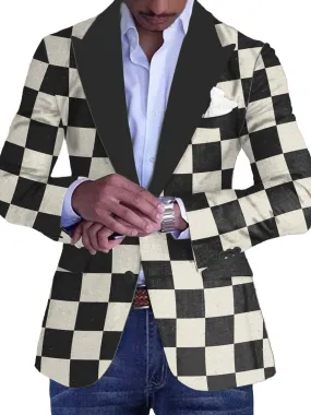 Men's Contrast Plaid Print Single-Breasted Casual Blazer