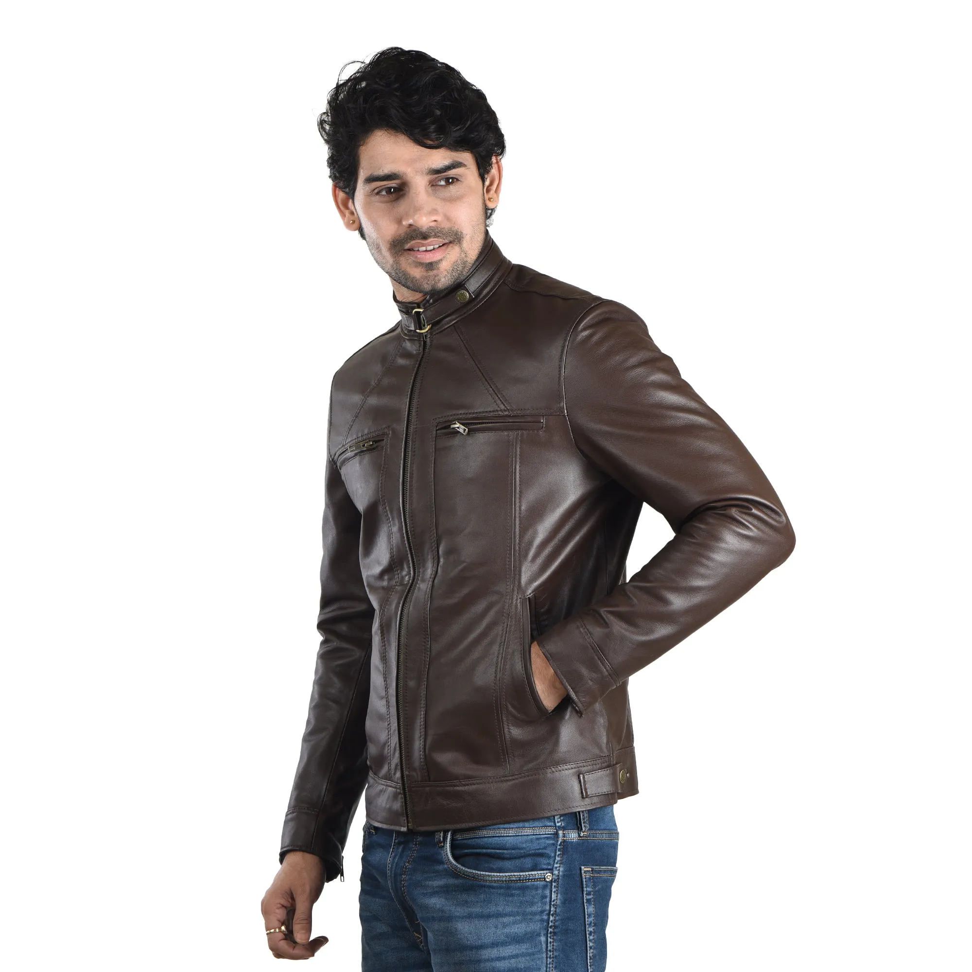 MENS LEATHER JACKET 41012 (BROWN)