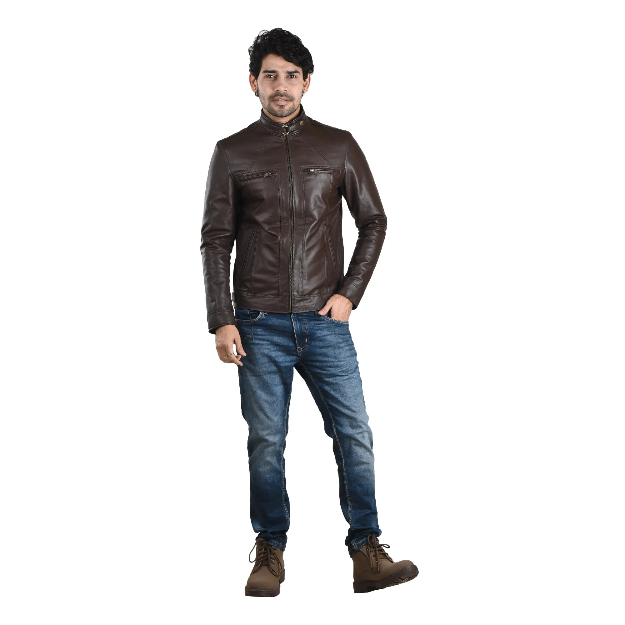 MENS LEATHER JACKET 41012 (BROWN)