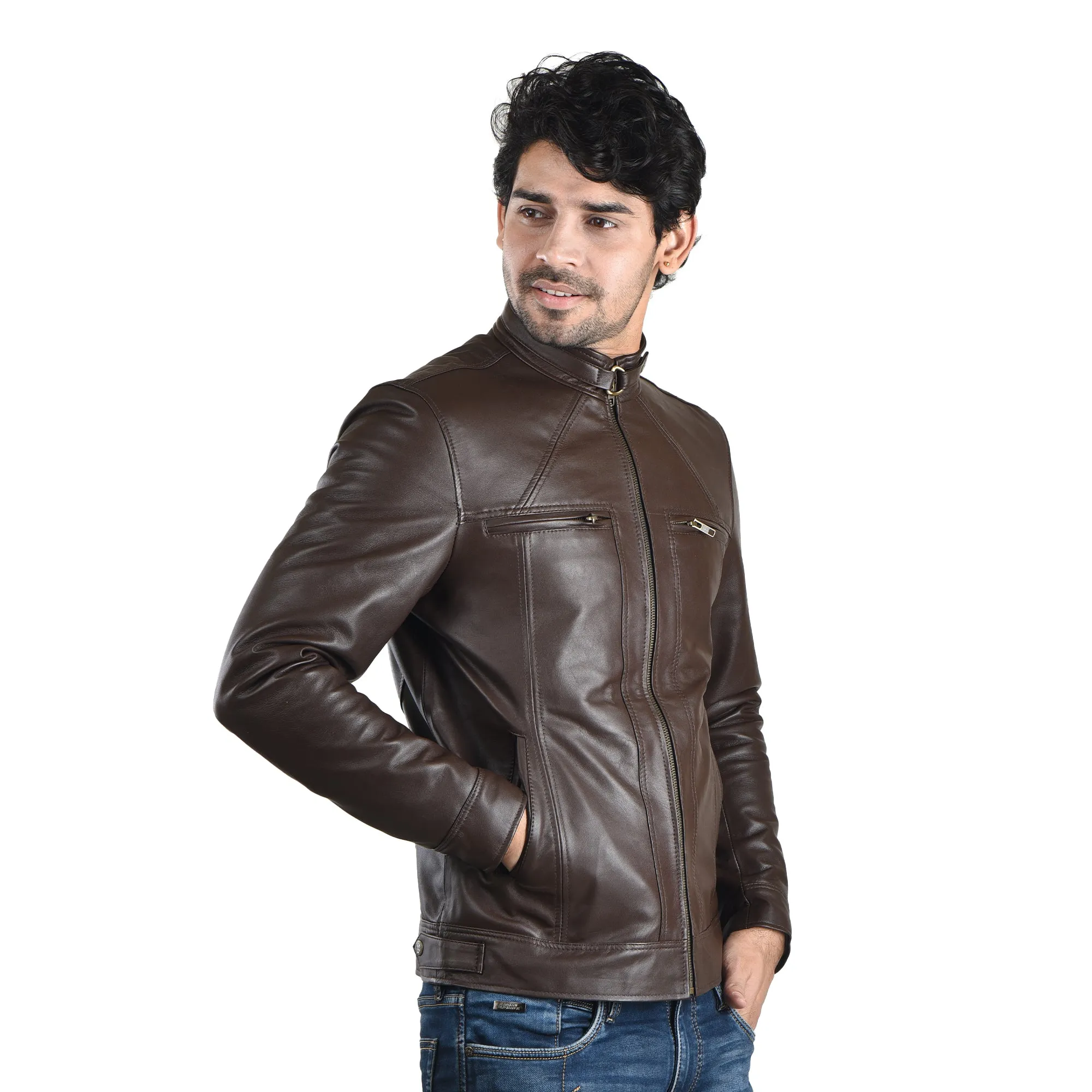 MENS LEATHER JACKET 41012 (BROWN)