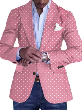 Men's Pink Polka Dot Print Single-Breasted Casual Blazer