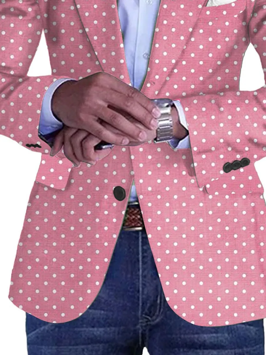 Men's Pink Polka Dot Print Single-Breasted Casual Blazer