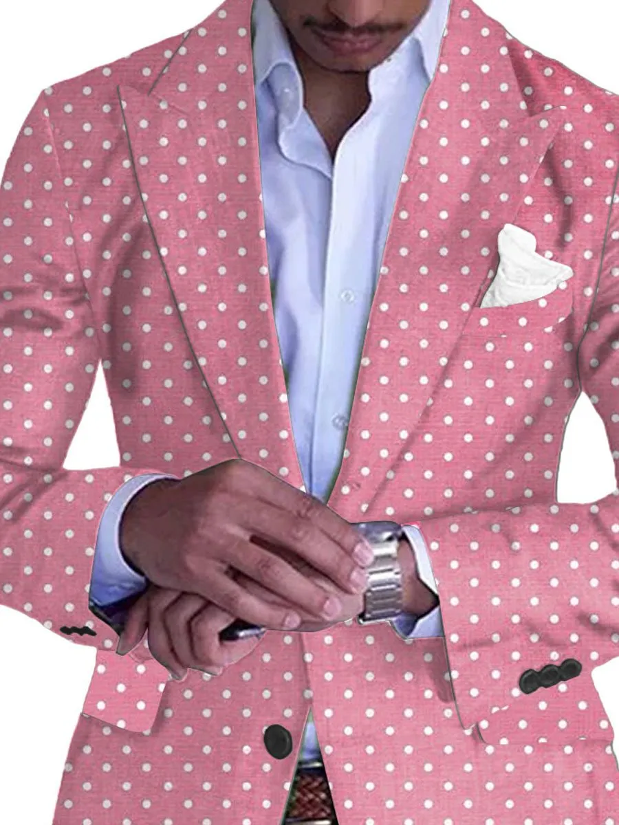 Men's Pink Polka Dot Print Single-Breasted Casual Blazer