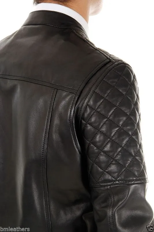 Men's Quilted Genuine Leather Motorcycle Jacket MJ021