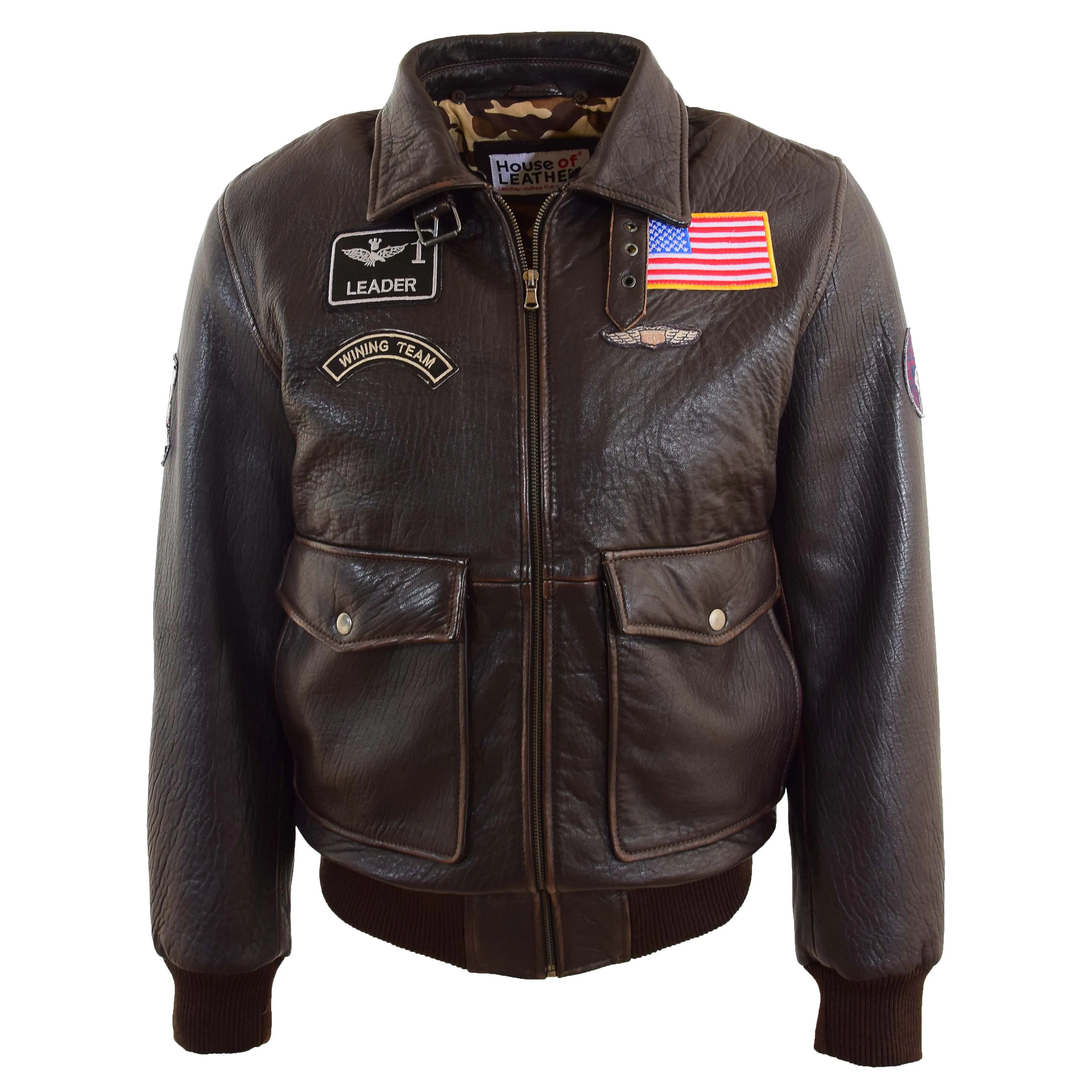 Mens Real Leather G-1 Style Rub Off Bomber Maverick Brown