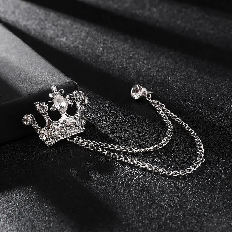 Men's Retro Crown Chain Rhinestones Brooch