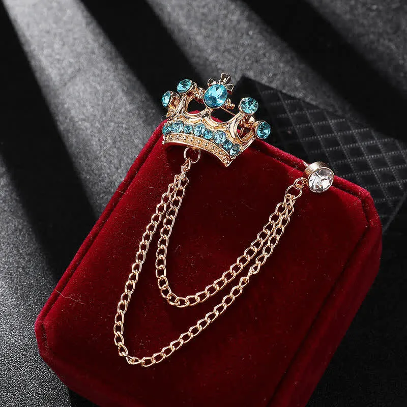 Men's Retro Crown Chain Rhinestones Brooch