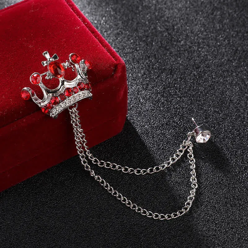 Men's Retro Crown Chain Rhinestones Brooch