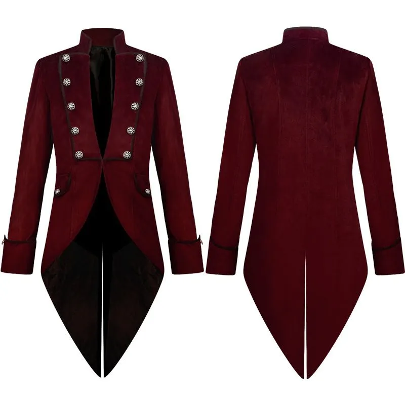 Men's Steampunk Vintage Tailcoat Jacket Gothic Victorian Frock Coat Uniform Halloween Costume