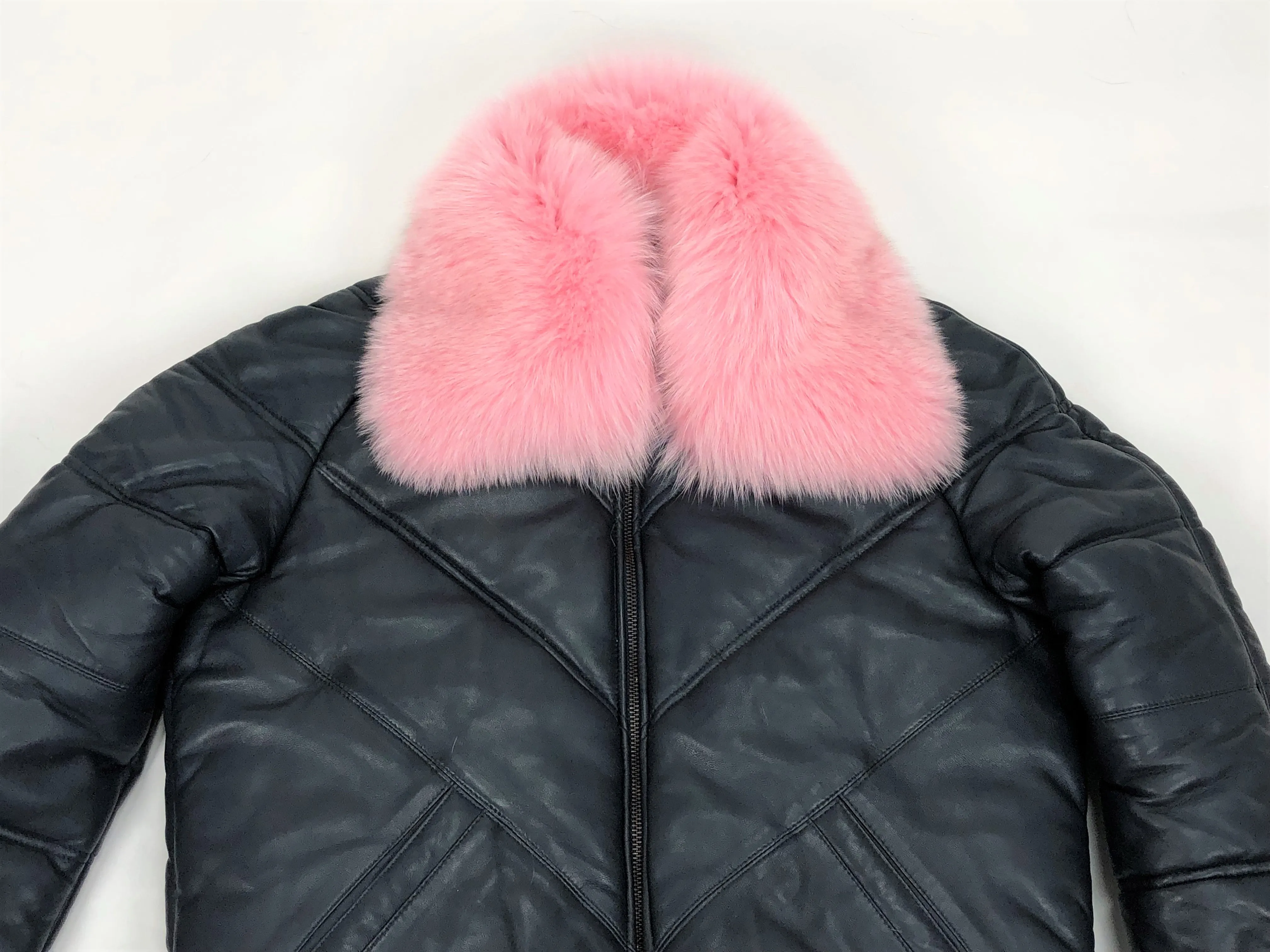 Men's V-Bomber Navy Premium Pink Fox Collar