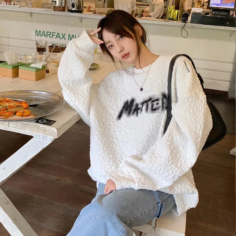 Metaversmall Letter Pullovers Korean Style Women's Hoodies Autumn Spell Color Printing Casual Female Streetwear Loose O-neck Hoodies